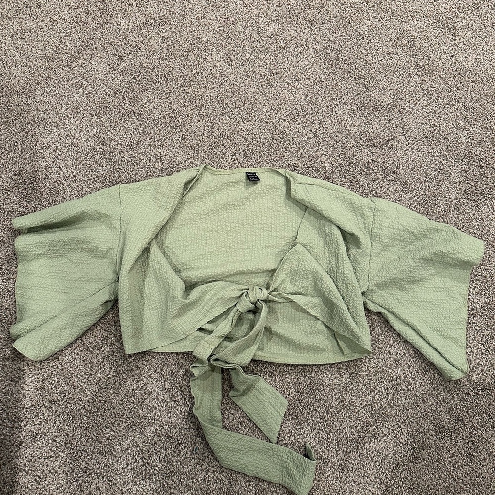 SHEIN Sage Green Tie-Front Blouse